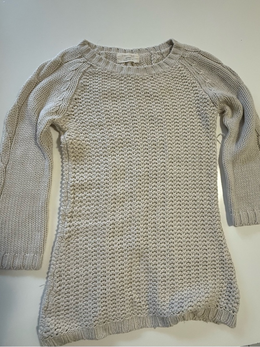 Zara Cream Cable-Knit Crewneck Sweater - Picture 2 of 7